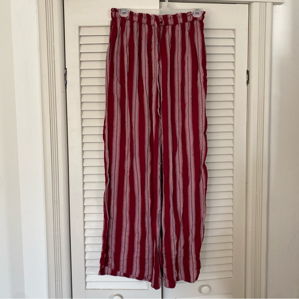 American Eagle Burgundy and White Striped Pants
